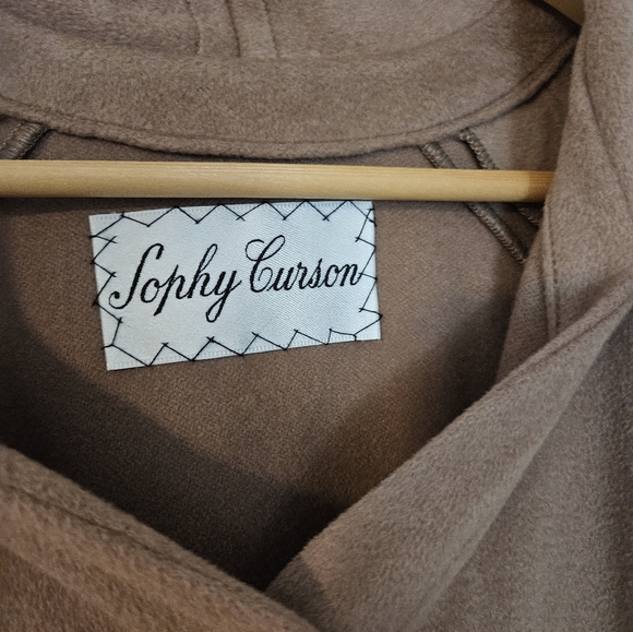 Vintage Sophy Curson light brown tan coat with fringe shawl - Picture 4 of 17